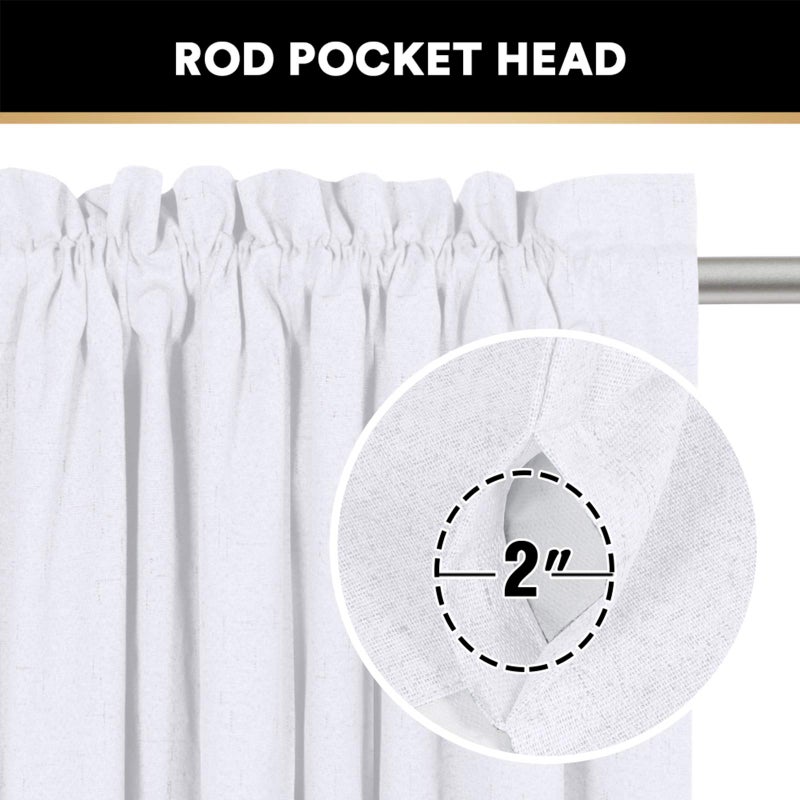 PrinceDeco 100% Blackout Linen Curtains 84 inch Long Rod Pocket Blackout Linen Curtains Panels with White Liner Energy Saving Curtains for Bedroom, Set of 2(52 x 84 Inch, Pearl White) - Image 3
